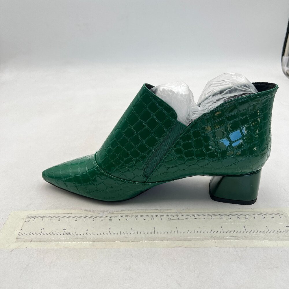 YDN Green Sexy Pointed Toe Ankle Boots Chunky Low Heel Pull on Elastic Shoe - Picture 2 of 8